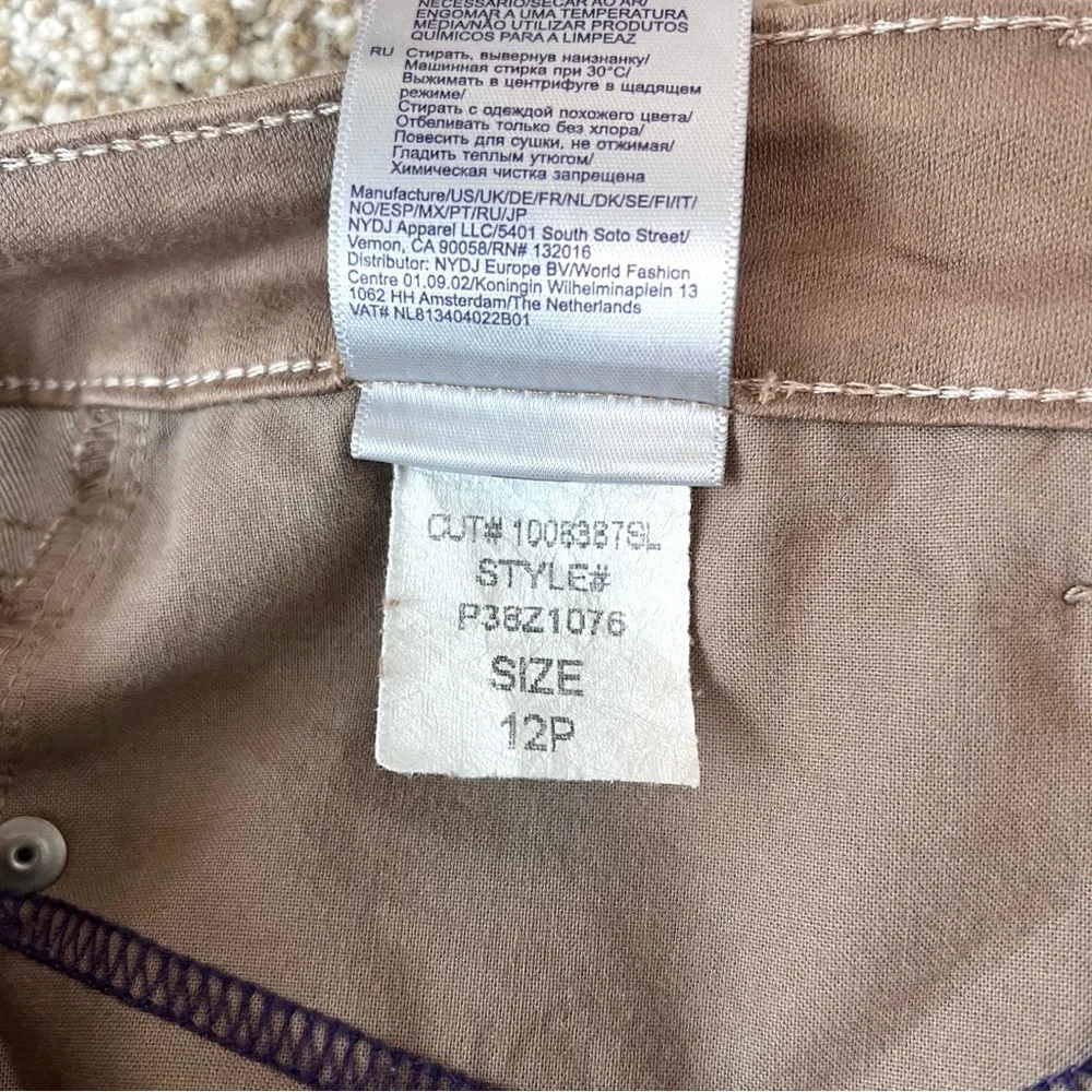 NYDJ Sheri Slim Jeans 12P Petite Taupe Brown Stretch Denim Mid Rise Straight - Picture 11 of 15